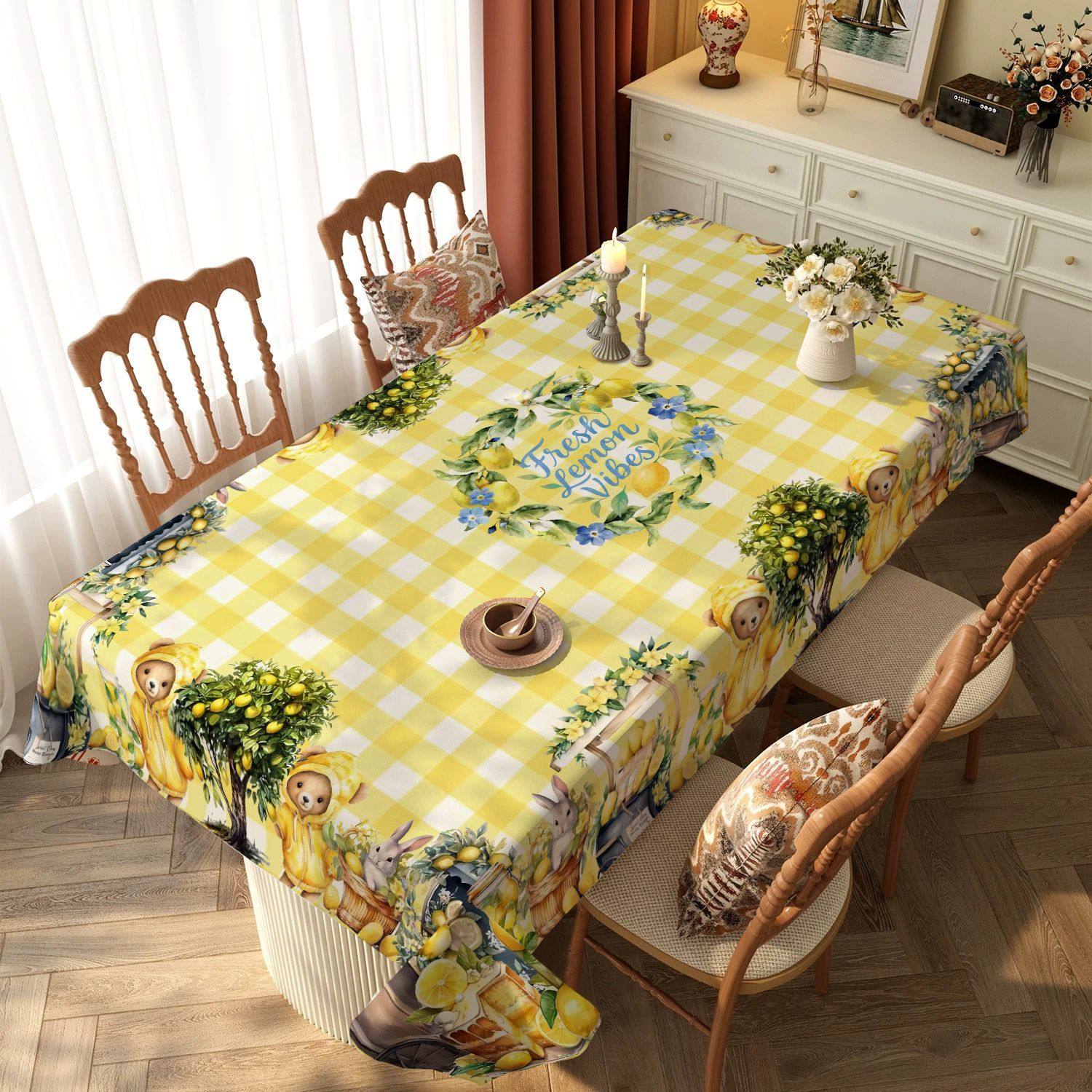 轻奢柠檬桌布家用小清新书桌盖布新春装饰多巴胺耐脏北欧餐桌布,居家布艺,桌布,淘宝优惠券,粉丝福利购,淘宝优惠卷