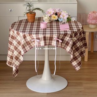 草莓可可ins可爱日系少女格子桌布条纹宿舍装 饰书桌茶几防尘盖布