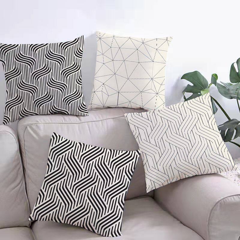 欧式简约黑白几何图案抱枕冷淡风家居卧室枕套客厅沙发床上靠垫