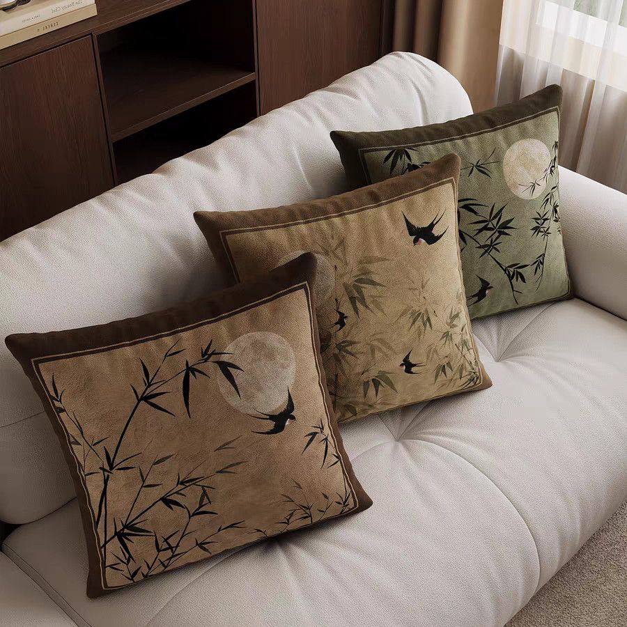 新中式月下竹影沙发抱枕复古靠背垫腰枕飘窗靠垫卧室床头床上靠枕,居家布艺,靠垫/抱枕,淘宝优惠券,粉丝福利购,淘宝优惠卷