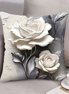 2d平面印花浮雕玫瑰抱枕爆款现代家居沙发车载床头正方形超软靠垫