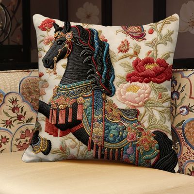 策马奔腾抱枕马年平面印花抱枕新年装饰靠垫客厅沙发靠枕床头枕头