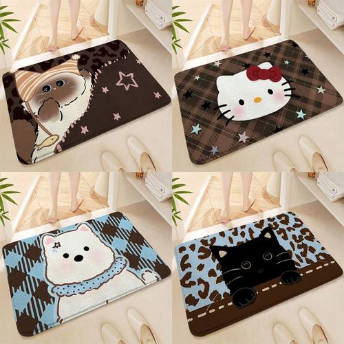 卡通猫狗仿羊绒地垫可爱毛绒卧室床边保暖地毯浴室卫生间吸水地垫