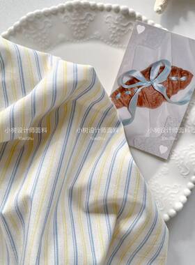 海盐柠檬ins小清新纯棉黄蓝条纹桌布家居服面料手作发圈包包布料