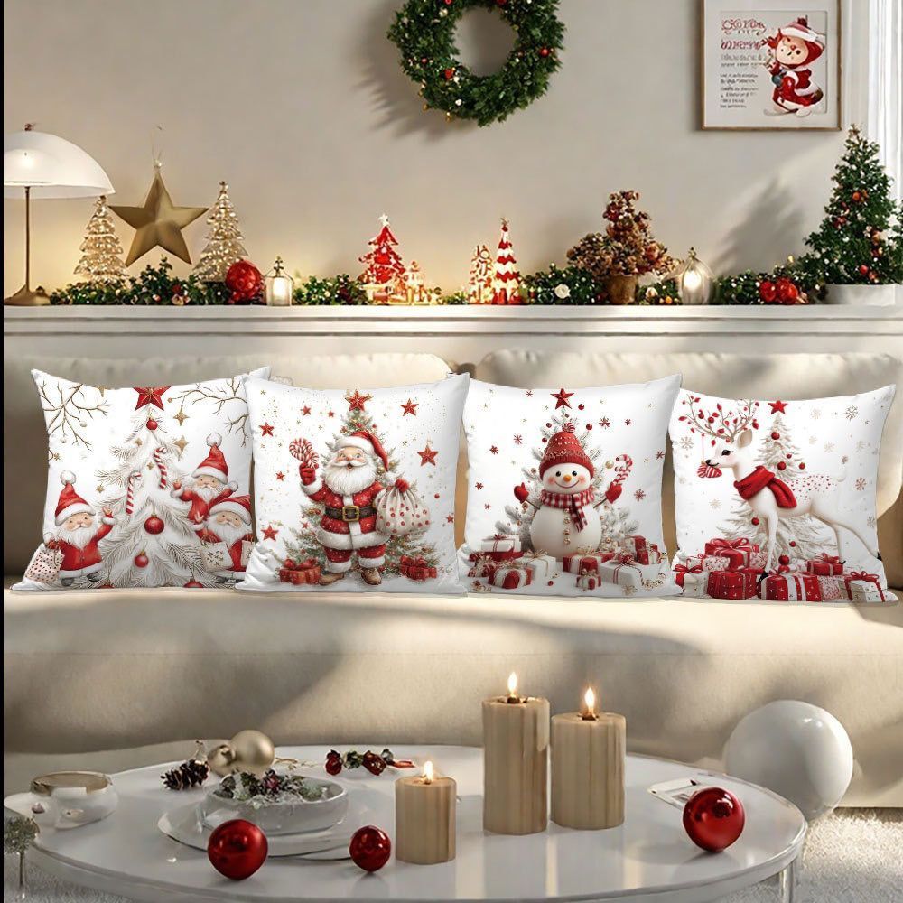 跨境热销圣诞老人节日氛围桃皮绒抱枕套客厅装饰靠枕沙发卧室家居