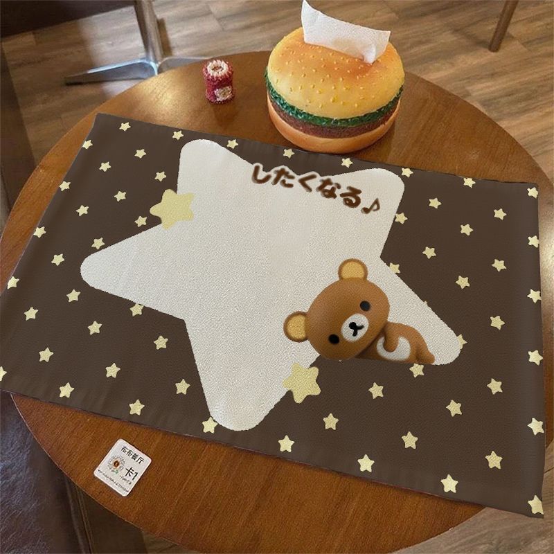 可爱轻松熊棉麻桌布卡通宿舍卧室手账装饰桌垫防水微波炉防尘盖布