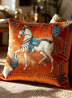 法式轻奢马抱枕客厅中古风高端沙发靠垫床上复古软靠垫高级腰枕套