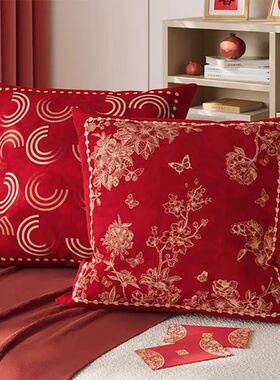 2026新款新年沙发客厅抱枕新中式结婚红色抱枕卧室装饰喜庆靠枕垫