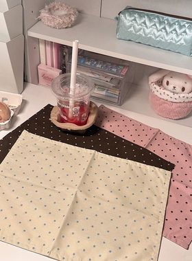 波点韩系棉麻桌垫ins风餐垫古早手账装饰拍照背景布卧室书桌盖布