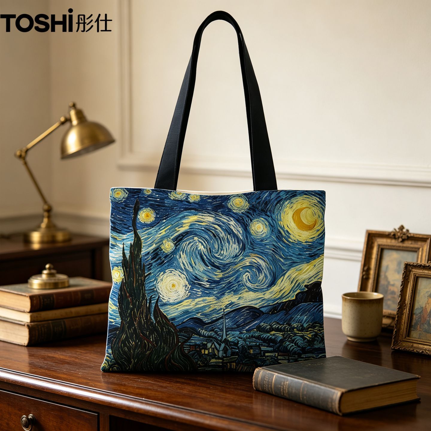 梵高油画水晶绒帆布包大容量通勤上课复古艺术外出手提袋收纳袋