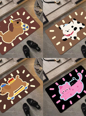 卡通趣味复古小狗地垫卫生间浴室脚垫吸水防滑耐脏家用速干硅藻泥