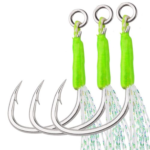 海钓铁板双钩 路亚铁板鱼钩 绑亮丝羽毛钩船钓高碳钢大力马线单钩