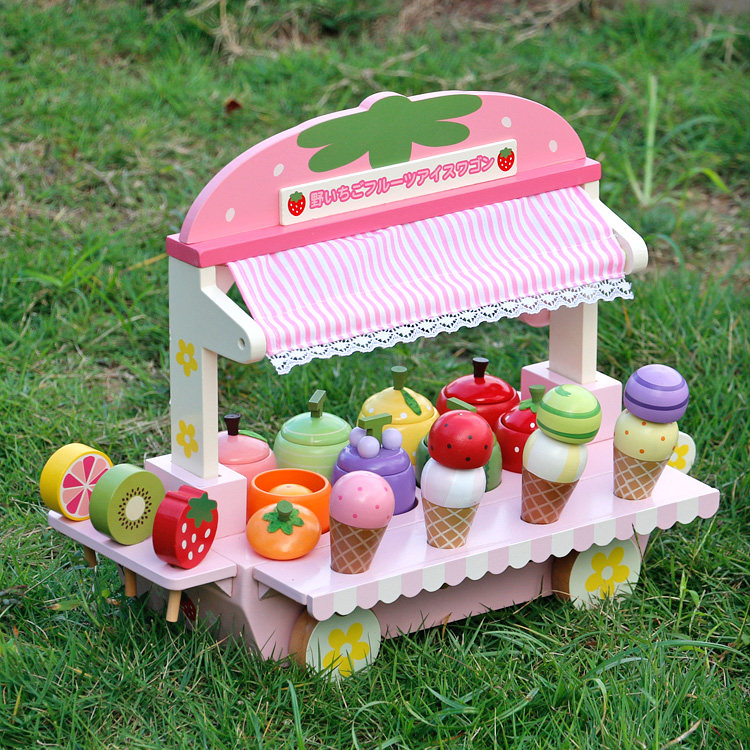 日本ins草莓彩色冰淇淋台套装雪糕机冰激凌店木制过家家仿真玩具