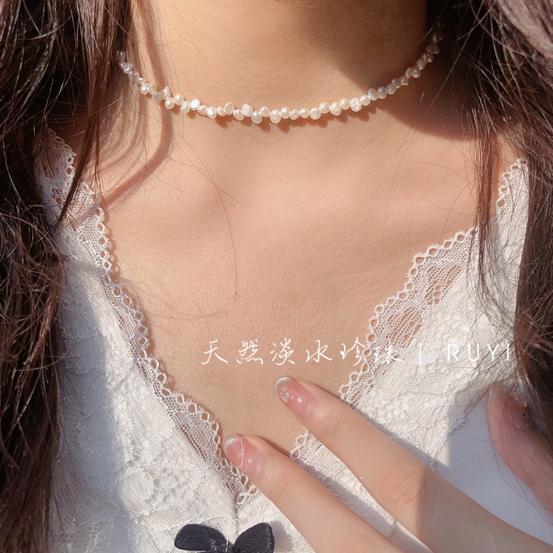 巨好看超细天然珍珠设计感颈链女