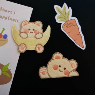 毛绒小熊刺绣贴衣服装饰补丁贴ipad壳手札本自粘布贴胸针徽章diy