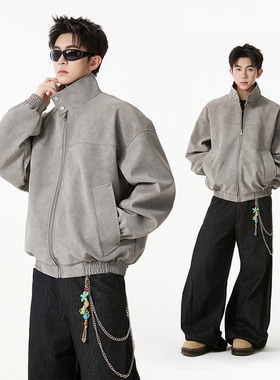 XUT 翻领PU纯色美式保暖皮衣夹克外套