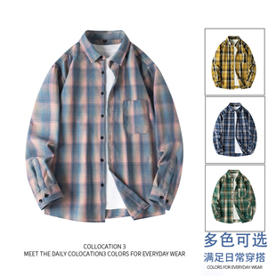春夏季 24新款 衬衫 长袖 日系宽松格子衬衣外套 港风男士