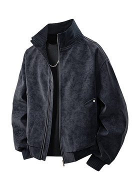 XUT 男女款春秋季美式复古棒球领休闲宽松美拉德水洗皮衣港风