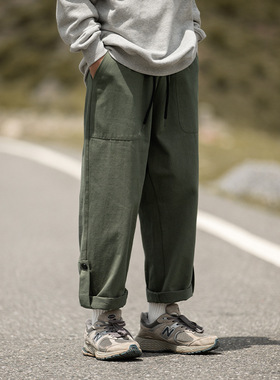 抽绳可调节裤脚直筒工装裤