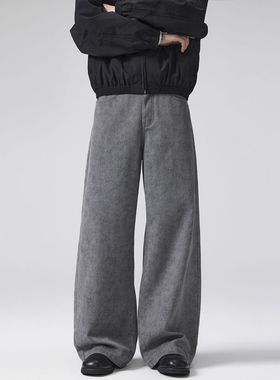 A型宽松直筒牛仔裤男老钱风灰色百搭裤子