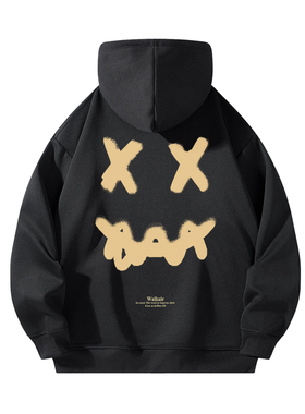 小恶魔笑脸字母印花宽松多巴胺色系美式高连帽卫衣 男女同款