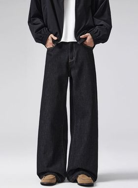 冈山黑色复古怀旧宽松直筒A型牛仔裤