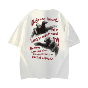 T恤 高街后背烟雾双手印花字母宽松短袖 XUT 美式