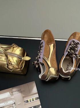 欧宝秋冬新款opel女鞋INS复古拼接阿甘鞋休闲运动鞋德训鞋板鞋