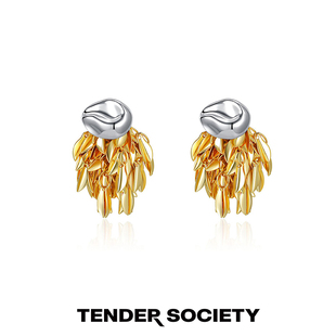 两戴小众设计师款 Society醉舟系列金银双色流苏叶耳环一款 Tender