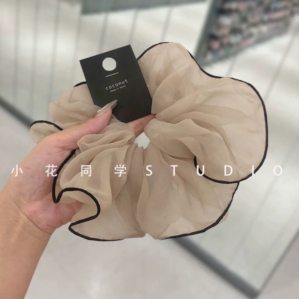 韩版饰品高级感蕾丝奶咖色黑色欧根纱透明网纱大肠圈发圈发绳