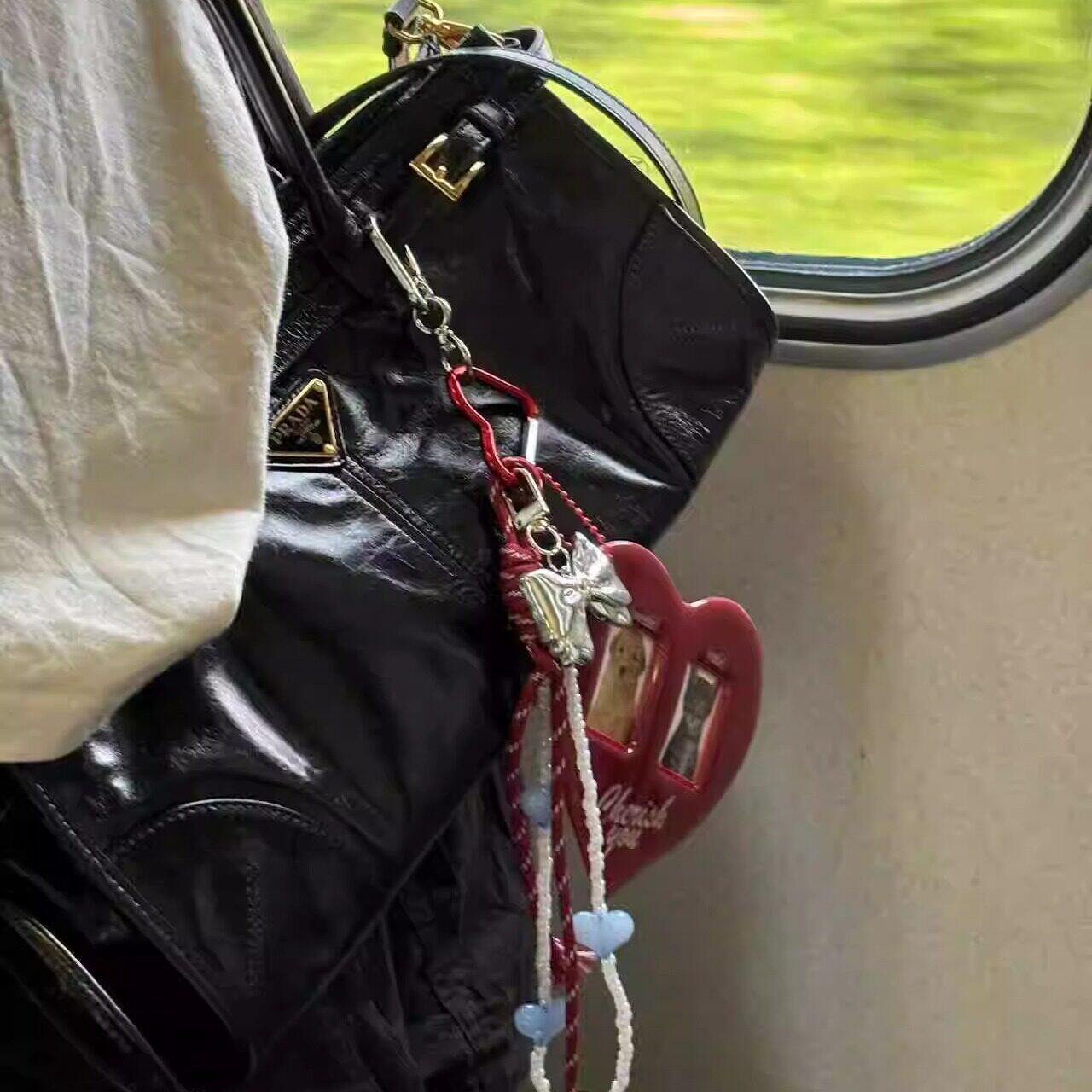 miu系包挂INS风大爱心卡套挂饰蝴蝶结钥匙扣女生编织包包背包挂件