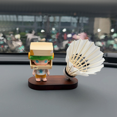 旋转羽毛球车载摆件装饰实木底座高级感永动手办玩偶自制diy摆件