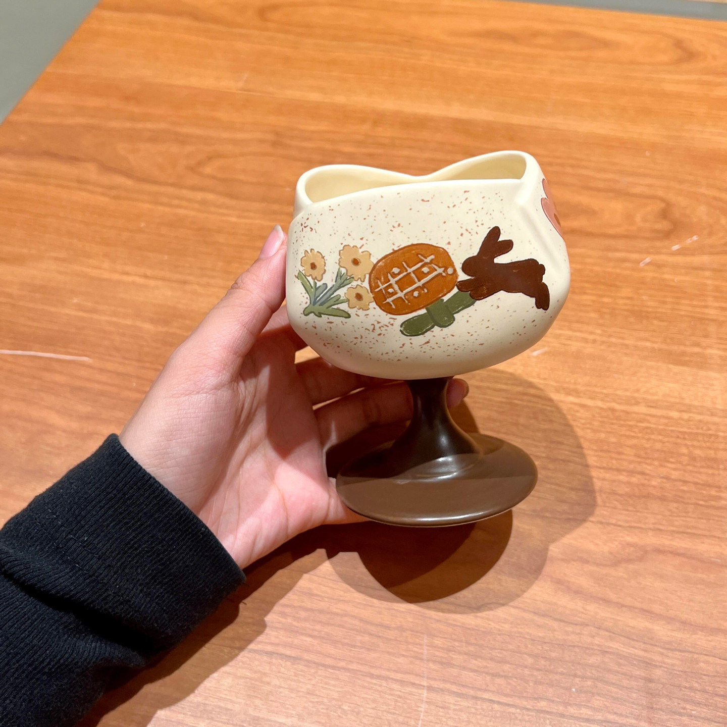 复古手绘折边高脚陶瓷马克杯家用创意拉花咖啡杯红酒杯办公室水杯
