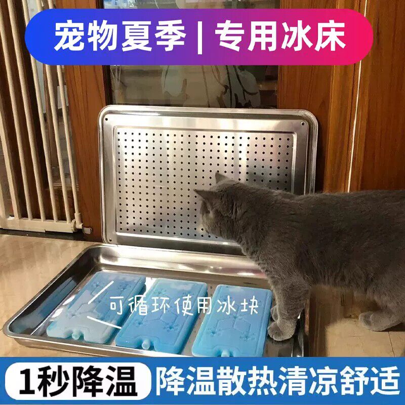 宠物降温神器冰垫不锈钢冰盒冰窝夏天季兔子猫咪狗散热板仓鼠龙猫