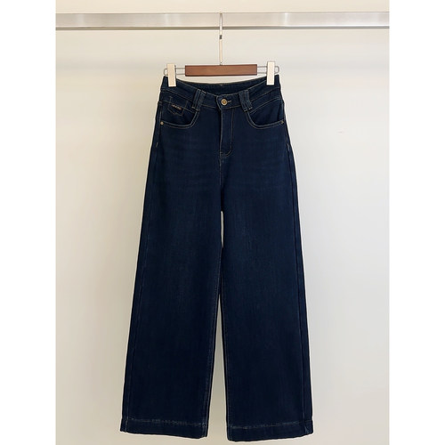 女款加绒加厚高腰阔腿直筒牛仔裤—蓝色—8828