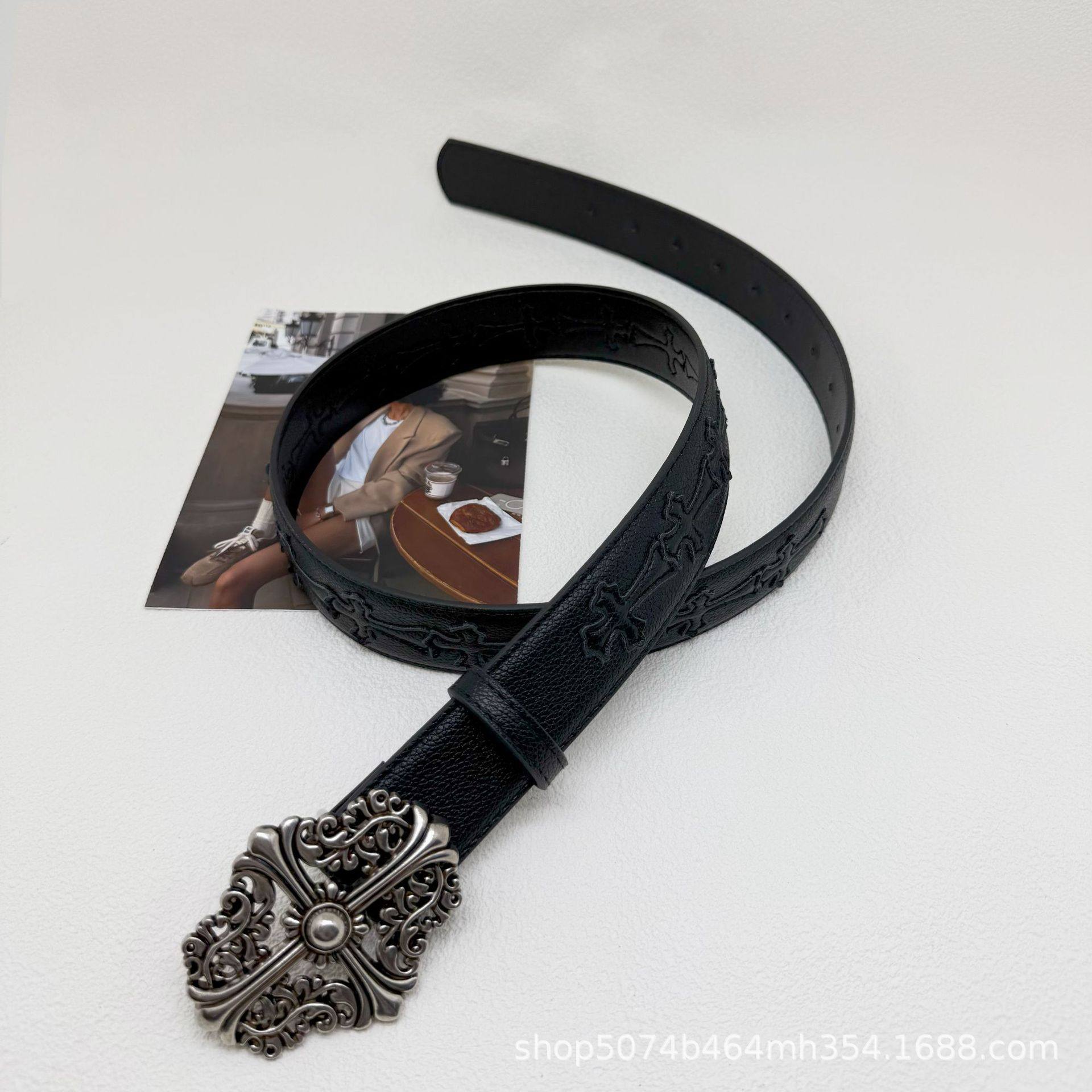 thumbnail for Cross-colored Crocodile Belt Classic Leather Belt