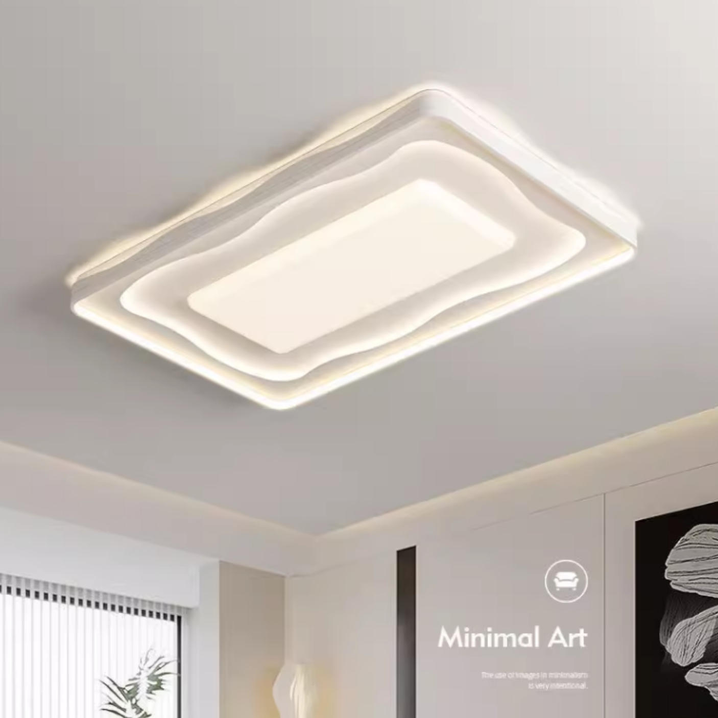 波浪创意吸顶灯北欧极简奶油风长方形现代简约卧室大厅书房客厅灯