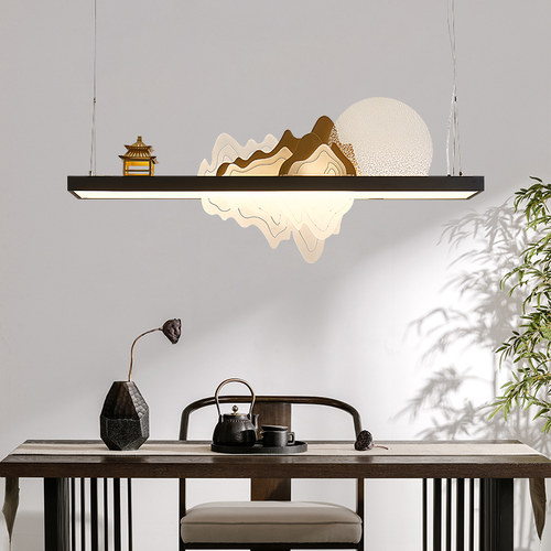 茶室书房餐厅吊灯云石中古风新款禅意新中式一字长条饭厅餐桌前台