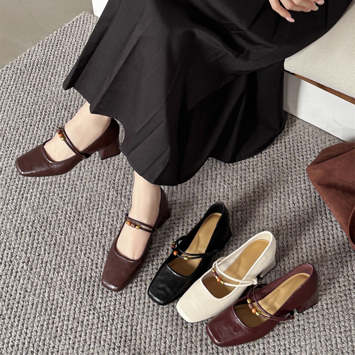 法式方头玛丽珍鞋配裙子晚晚鞋女