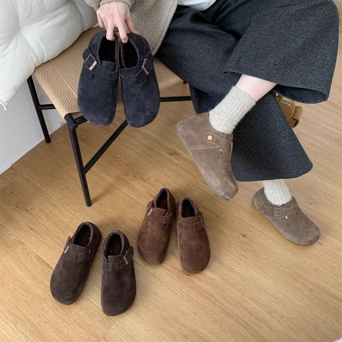 牛皮版时尚一脚蹬内增高勃肯鞋