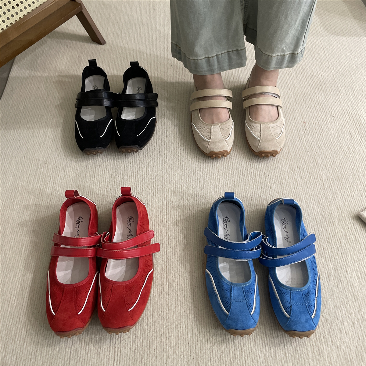 软底玛丽珍鞋女运动鞋镂空透气时尚甜美休闲风芭蕾板鞋户外跑步鞋