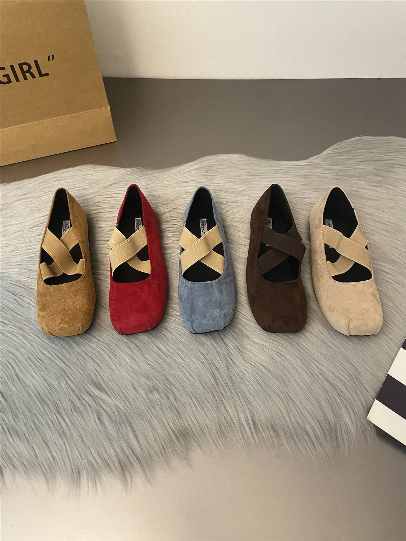 方头芭蕾舞鞋女复古交叉带平底配裙子单鞋仙女风软底褶皱玛丽珍鞋