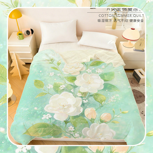 洁白花卉茉莉全棉纯棉卧室家用夏凉被夏被单双人夏被180x220