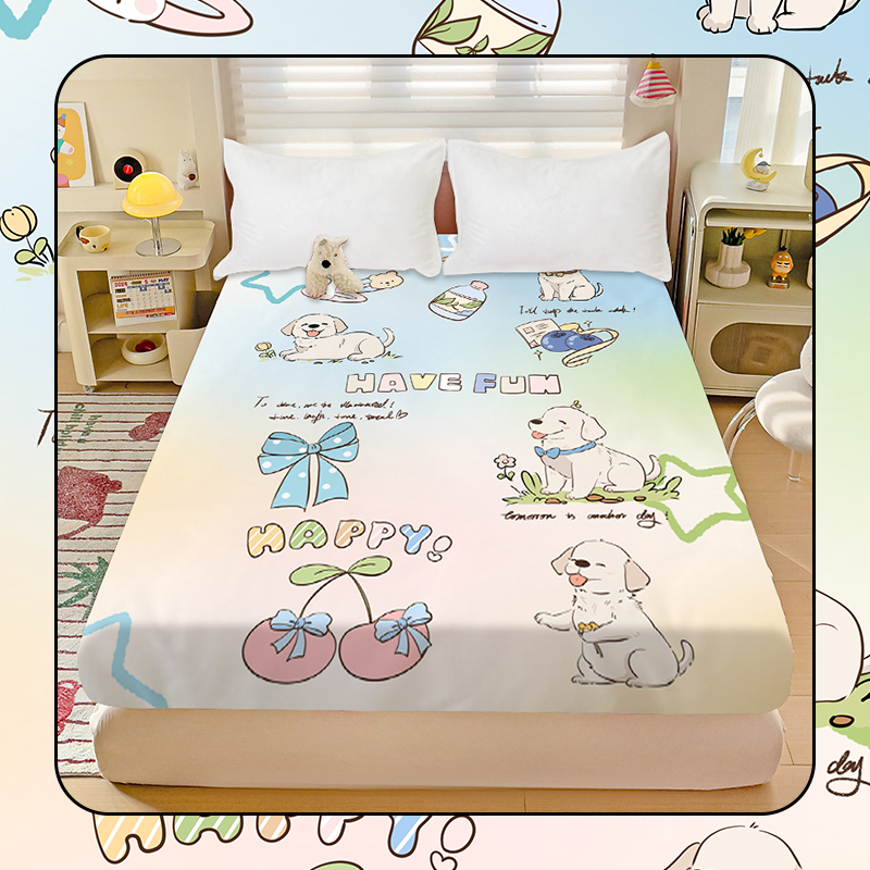 可爱拉布拉多全棉床笠卡通小狗男女款寝室学生宿舍床垫保护罩
