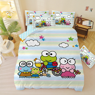 keroppi大眼蛙全棉四件套被套亲肤学生宿舍3件套可爱1.5m1.8床单
