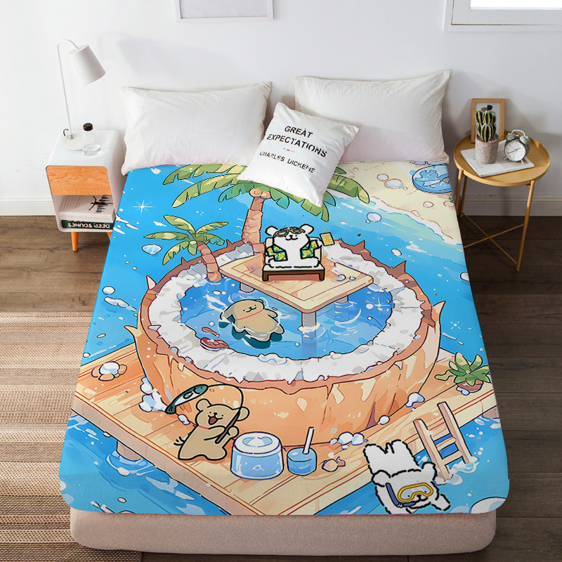 卡通可爱线条小狗磨毛床笠女生寝室儿童宿舍单人床垫保护罩可水洗,床上用品,床笠,淘宝优惠券,粉丝福利购,淘宝优惠卷