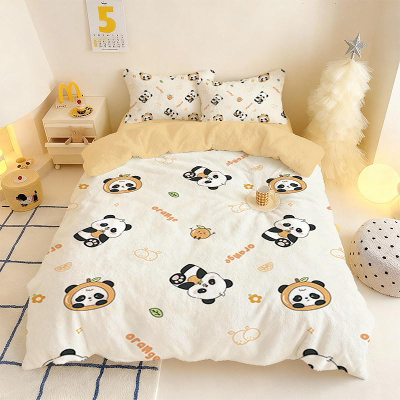卡通可爱简约拼图水晶绒四件套冬季保暖三件套女生寝室宿舍单被套