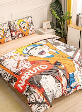 秋冬季卡通火影忍者保暖加厚水晶绒四件套男生宿舍鸣人床单三件套