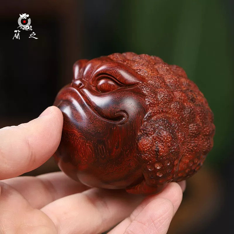 印度小叶紫檀木雕三足金蟾手把件文玩招财桌面小摆件工艺品礼品