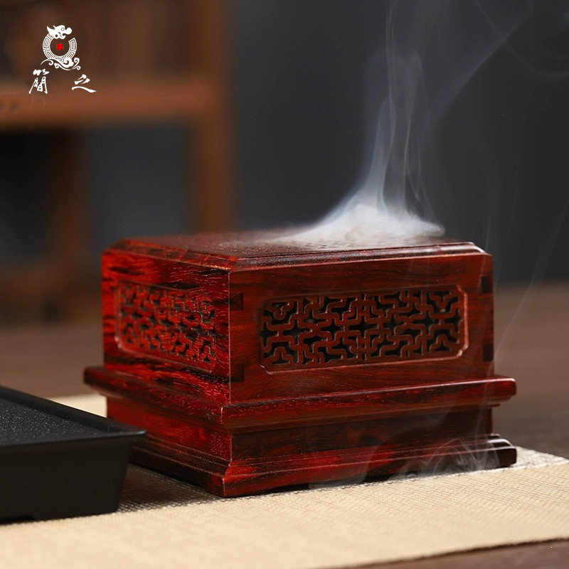 印度小叶紫檀四方香炉实木质桌面摆件中式复古高端线香香薰盘香盒